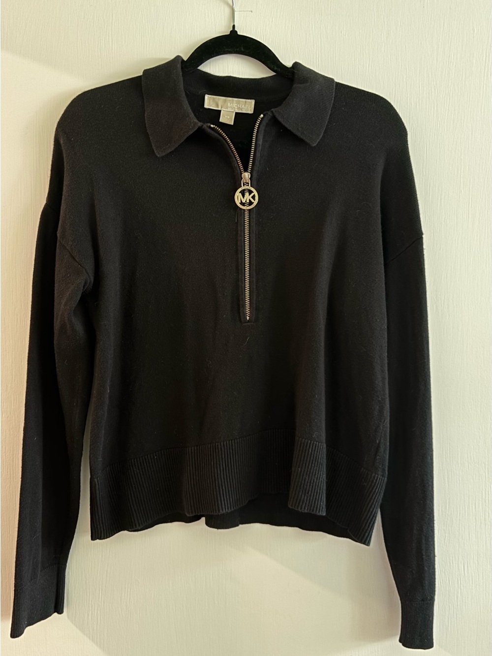MICHAEL Michael Kors Black Half-Zip Collared Knit Pullover